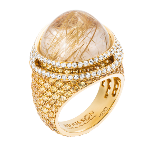 Кольцо c Кварцем, жёлтыми Сапфирами и Бриллиантами, R0053-0/10