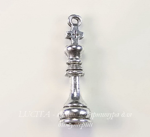 Подвеска Quest Beads в виде шахматной фигуры "Король" 3D (цвет-античное серебро) 28х8 мм