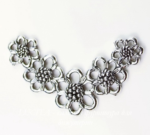 Коннектор Quest Beads "Цветы" 35х20 мм (цвет-античное серебро)
