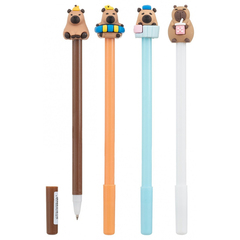 Ручка шариковая, Basir, синие чернила, серия "Капибара", с игрушкой капибары, набор 12 шт