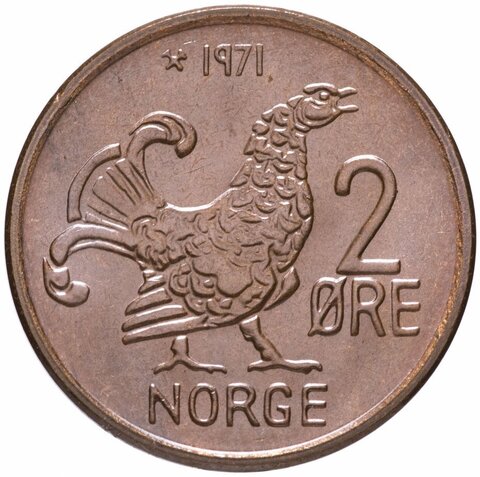2 эре. Глухарь. Норвегия. 1971 год. UNC