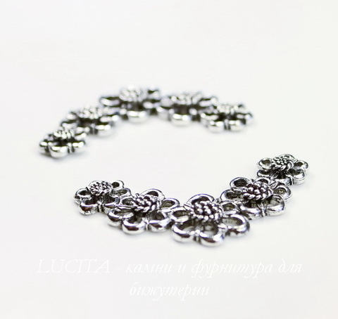 Коннектор Quest Beads "Цветы" 35х20 мм (цвет-античное серебро)