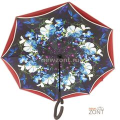 Премиум зонт-наоборот бордовый с цветками п/автомат (откр)