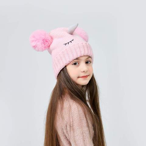 Шапка зимняя Единорог розовый