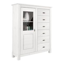 Комод белый с дверцей и 6 ящиками из массива дерева Рауна 16 (белый воск), 103x36,5x132 см