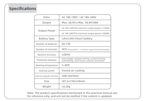 Зарядное устройство EV-PEAK U6Q 3000 Вт, 60 А, 6-14S, 4 канала