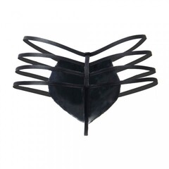 Кожаные мужские стринги Ohyeah Zipper Black, на молнии со стрепами, L