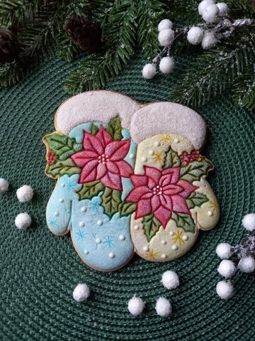 Штамп Варежки с листом пуансеттии №1