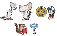 Значок металлический Пинки и Брейн, Гравити Фолз Диппер, Билл Шифр, Обычный мультик Мордекай, Ригби