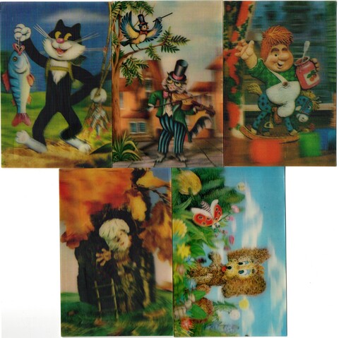 № 59 Набор из 5 переливных (стерео) Календариков . Мультфильмы СССР 1992 год