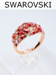 Кольцо Россыпь из красных камней Swarovski