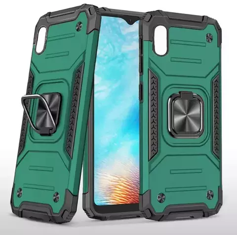 Противоударный чехол Strong Armour Case с кольцом для Samsung Galaxy A01 Core (Зеленый)