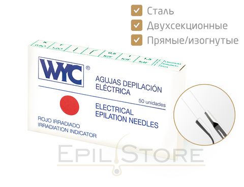 Стальные двухсекционные иглы для электроэпиляции WYC (ВИК) K2, K3, K4 - 50 штук