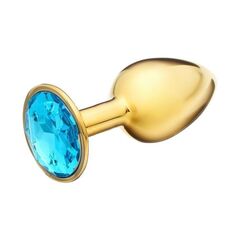 Золотистая анальная пробка с голубым кристаллом - 7 см. - 