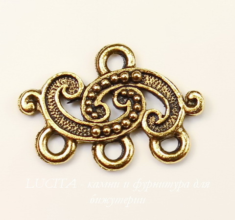 Коннектор Quest Beads "Волна" (1-3) 20х14 мм (цвет-античное золото)
