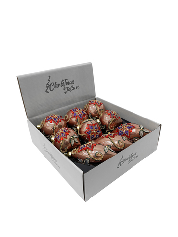 Набор елочных игрушек 8см 9шт ChristmasDeLuxe бежево-розовый с цветочным орнаментом