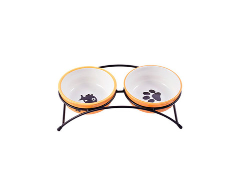 КерамикАрт миски на подставке для собак и кошек двойные 2x290 мл (Оранжевые)