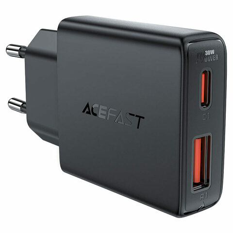 Зарядное устройство ACEFAST A69 PD30W GaN USB-A+USB-C ultra-thin charger RUS, Black