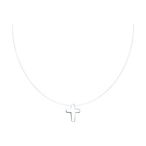 94070619 - Мини-крестик из серебра на леске невидимке с серебряными замками