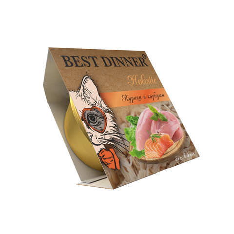 Best Dinner Holistic Влажный консервированный полноценный корм для взрослых и стерилизованных кошек. Мясные волокна в желе "Курица и горбуша" (упаковка 6 шт * 75 г)