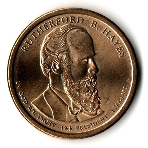 Монета США - 1 доллар 2011 год - 19-й президент США Резерфорд Бёрчард Хейс