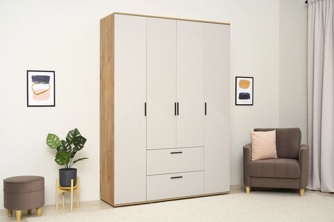 Сильвия Шкаф 4-х ств.(1600) (Браш Лайт Грей, Дуб Крафт)