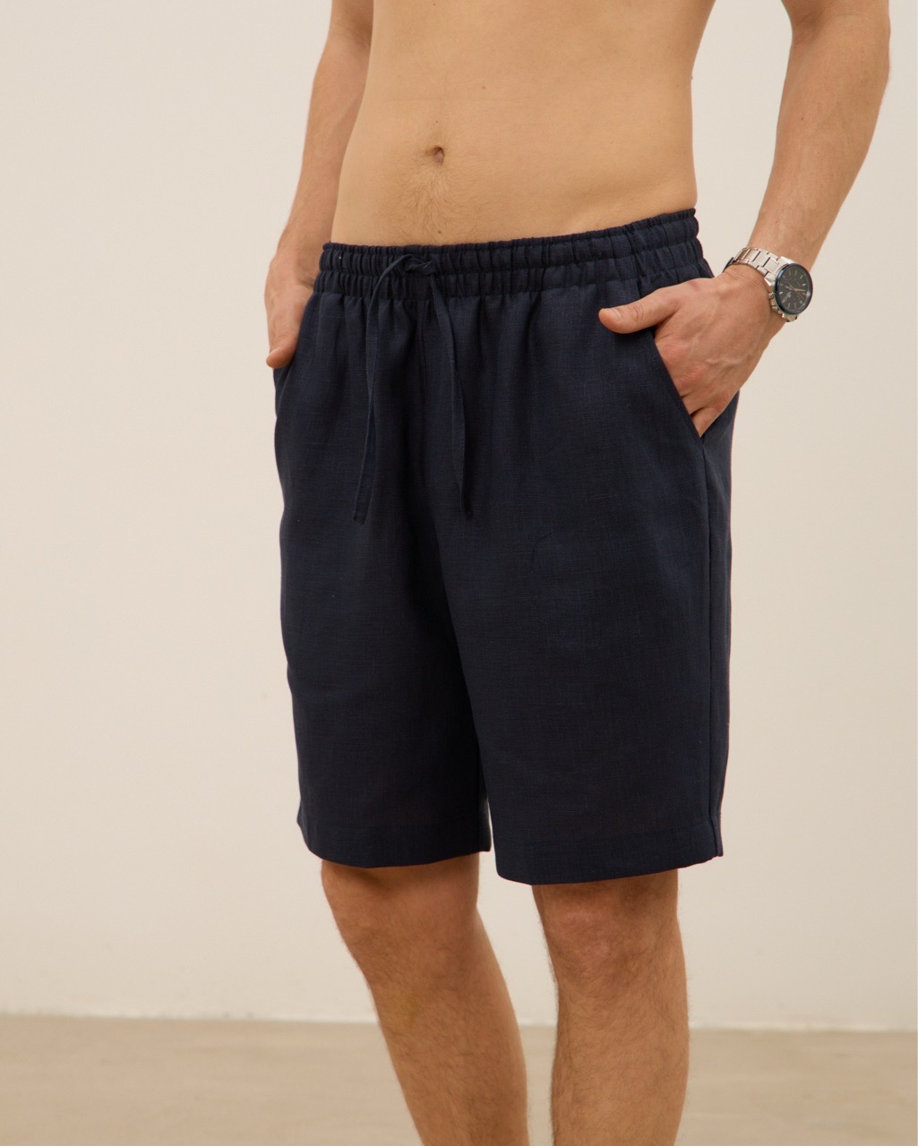 Шорты мужские, из 100% льна, синие