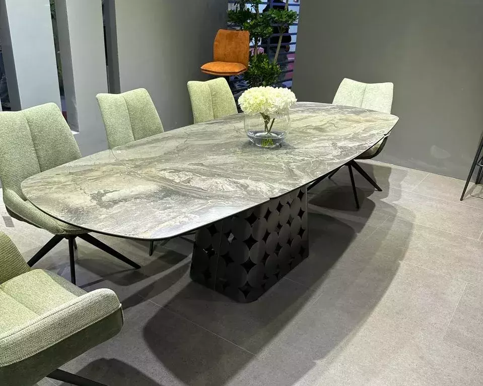 Стол MAGNUS 180 KL-80 Серый мрамор, итальянская керамика / Темно-серый каркас, DISAUR