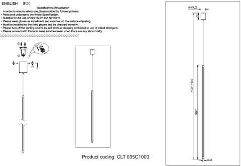 Подвесной светодиодный светильник Crystal Lux CLT 035C1000 BL