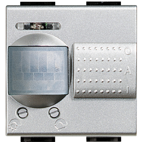 Выключатель с пассивным ИК-датчиком движения, регулировка задержки выключения от 30 с до 10 мин, 2 модуля. Цвет Алюминий. Bticino Livinglight. NT4432