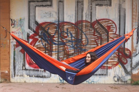 Картинка гамак туристический Ticket to the Moon king size hammock Royal Blue/Orange - 2