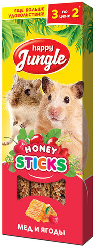 Happy Jungle палочки для мелких грызунов мед+ягоды 3шт