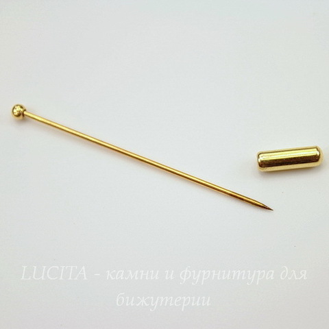 Основа для броши "Иголочка" с шариком 3 мм (цвет - золото) 51 мм