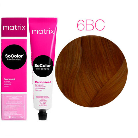 Matrix SoColor Pre-Bonded 6BC темный блондин коричнево-медный, стойкая крем-краска для волос с бондером