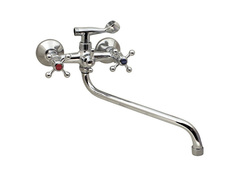 67-0-704 Смеситель эконом двухвент. для ванны, шаровый, лейка, шланг, настен, керам.кран-букса 1/2