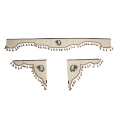 Ламбрекен с косынками универсальные стеганые Орел (экокожа, бежевый, бежевые кисточки)