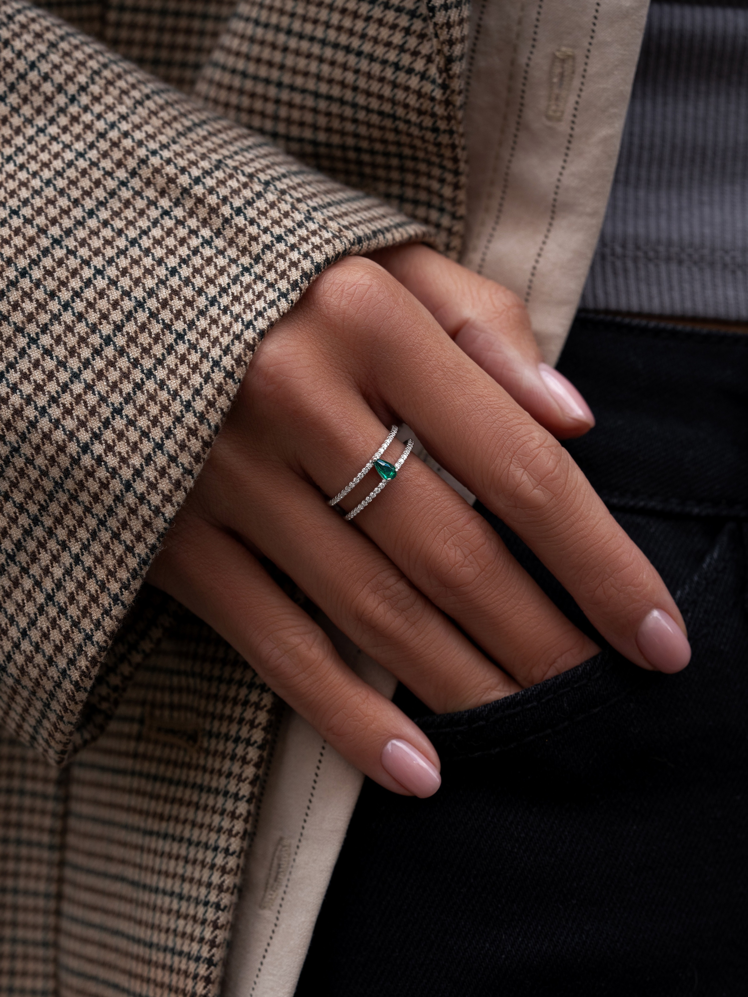 Кольцо Изумрудная слеза дуо