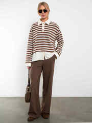 Свитшот-поло с имитацией рубашки (Коричневый/молочный)