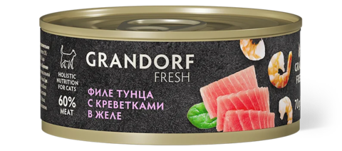 GRANDORF FRESH Филе тунца с креветками в желе для взрослых кошек 70 г