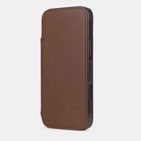 Чехол-книжка кожаная для iPhone 17 Pro Max, теленок цвета шоколад