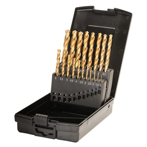 Набор сверл по металлу 1-10мм 19шт DIN338 HSS-G TiN 118° (пл. кейс) Terrax by Ruko A250214TRO