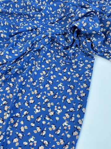 Вискоза штапель Лютики на синем фоне