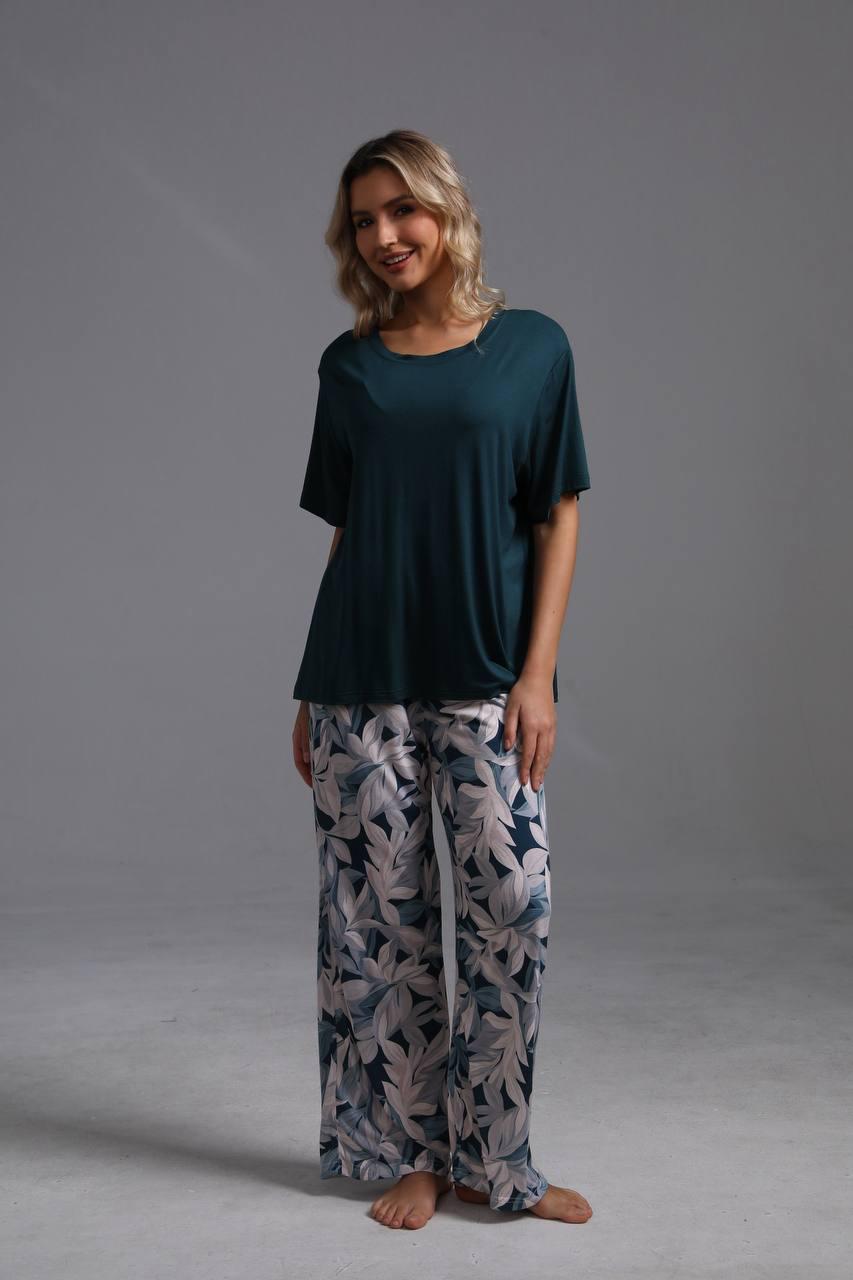 Домашняя одежда ZEPHYR HOME Изумруд Лепестки (штаны)