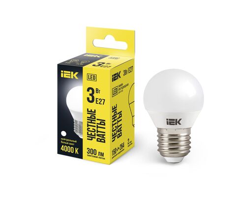 Лампа LED G45 шар 3Вт 230В 4000К E27 IEK