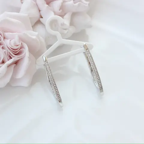 Швензы удлинённые с фианитами 33*3 мм с английским замком, родий, Ш046