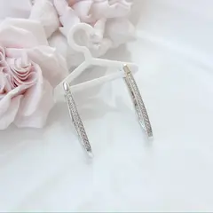 Швензы удлинённые с фианитами 33*3 мм с английским замком, родий, Ш046