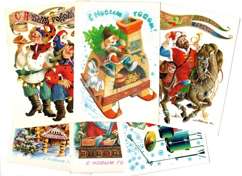 Подборка поздравительных новогодних открыток — 6 штук— Художник Похитонова — чистые, без повторов времен СССР