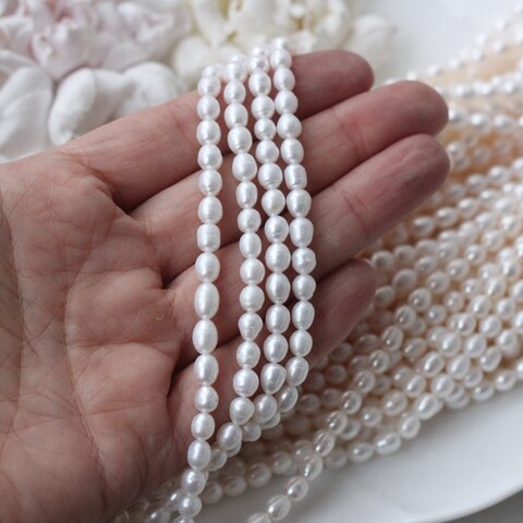 Жемчуг натуральный речной, рис, 5,2-7,8 мм, 1 нить, Ж023