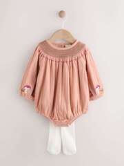 Платье-песочник и колготки в комплекте для девочек Next AN7-952, Персиковый