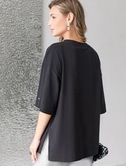 Футболка оверсайз с принтом пайетками из премиального хлопка с эластаном  D49.125 (130598)